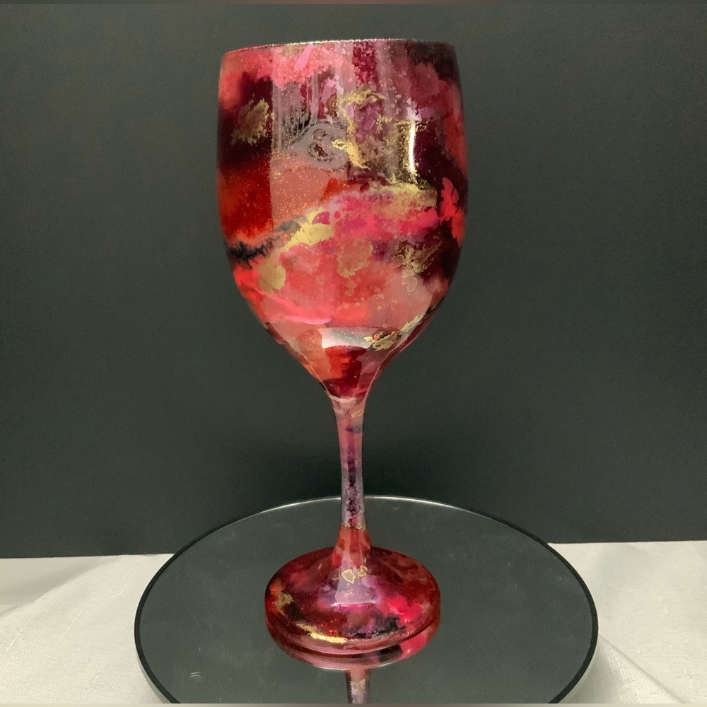 Handcrafted “Radiant Red” Custom Large Wine Glass. 20 oz